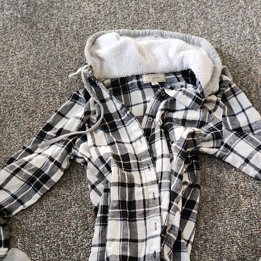 Plaid Button Down Shirt with Hood